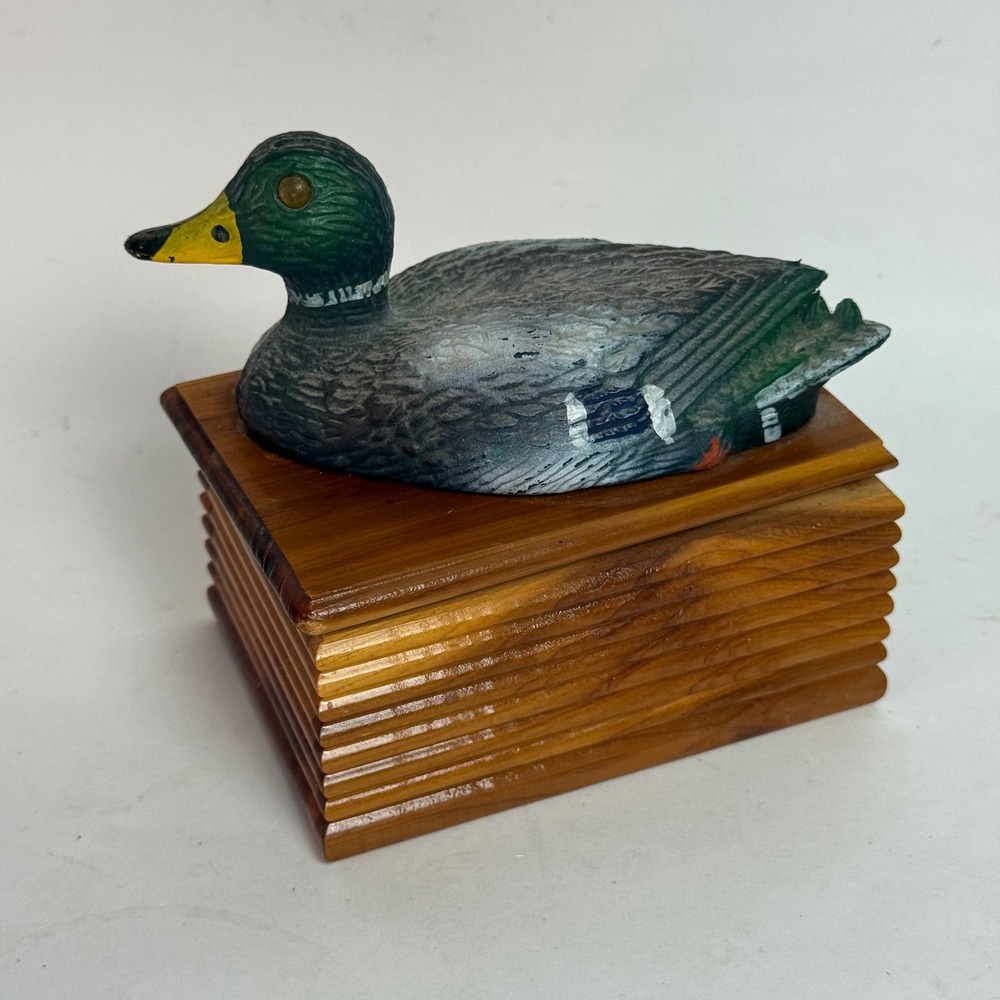 Vintage Hand Painted Wooden Mallard Duck Trinket Box Rustic Cabin Lodge Decor - Picture 9 of 9